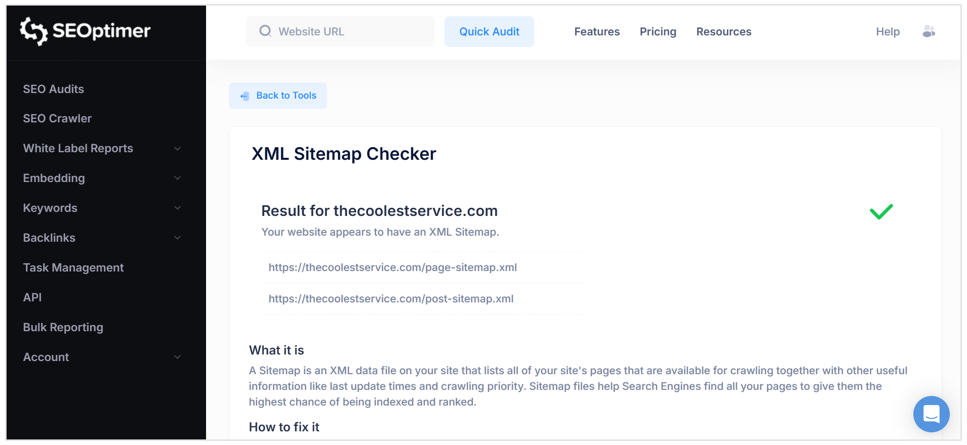 XML sitemap checker